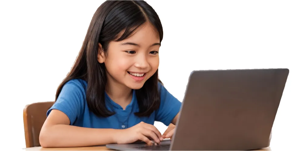 Murid sekolah rendah menggunakan komputer riba untuk aktiviti pembelajaran di rumah
